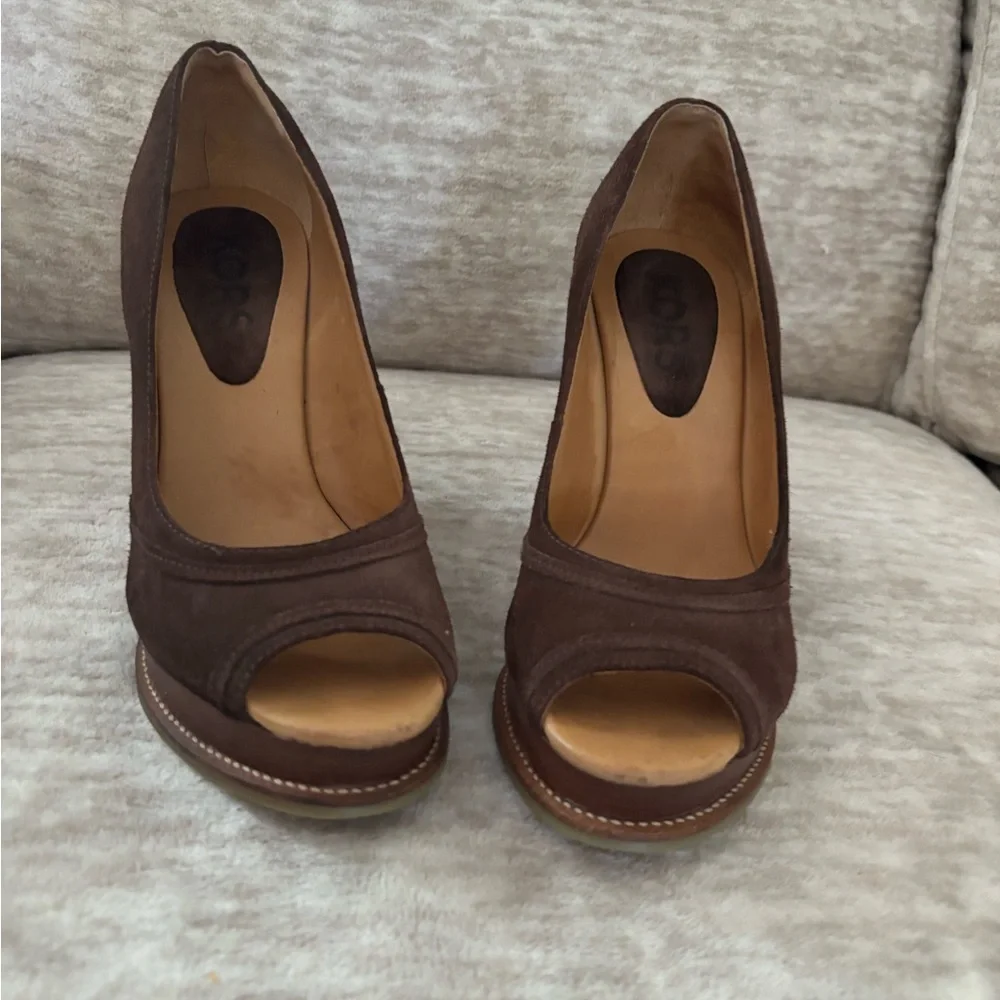 Michael Kors Brown Peep-Toe Suede Wedges